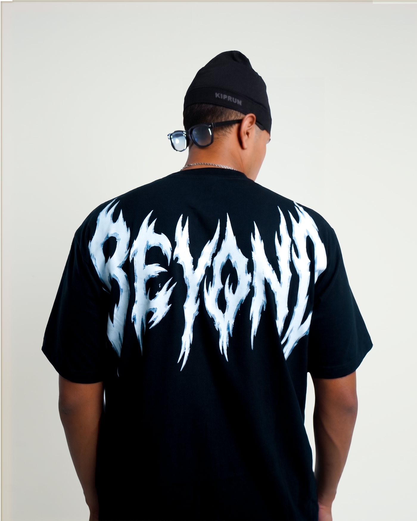 Black Iron tee, front, swept B on the chest