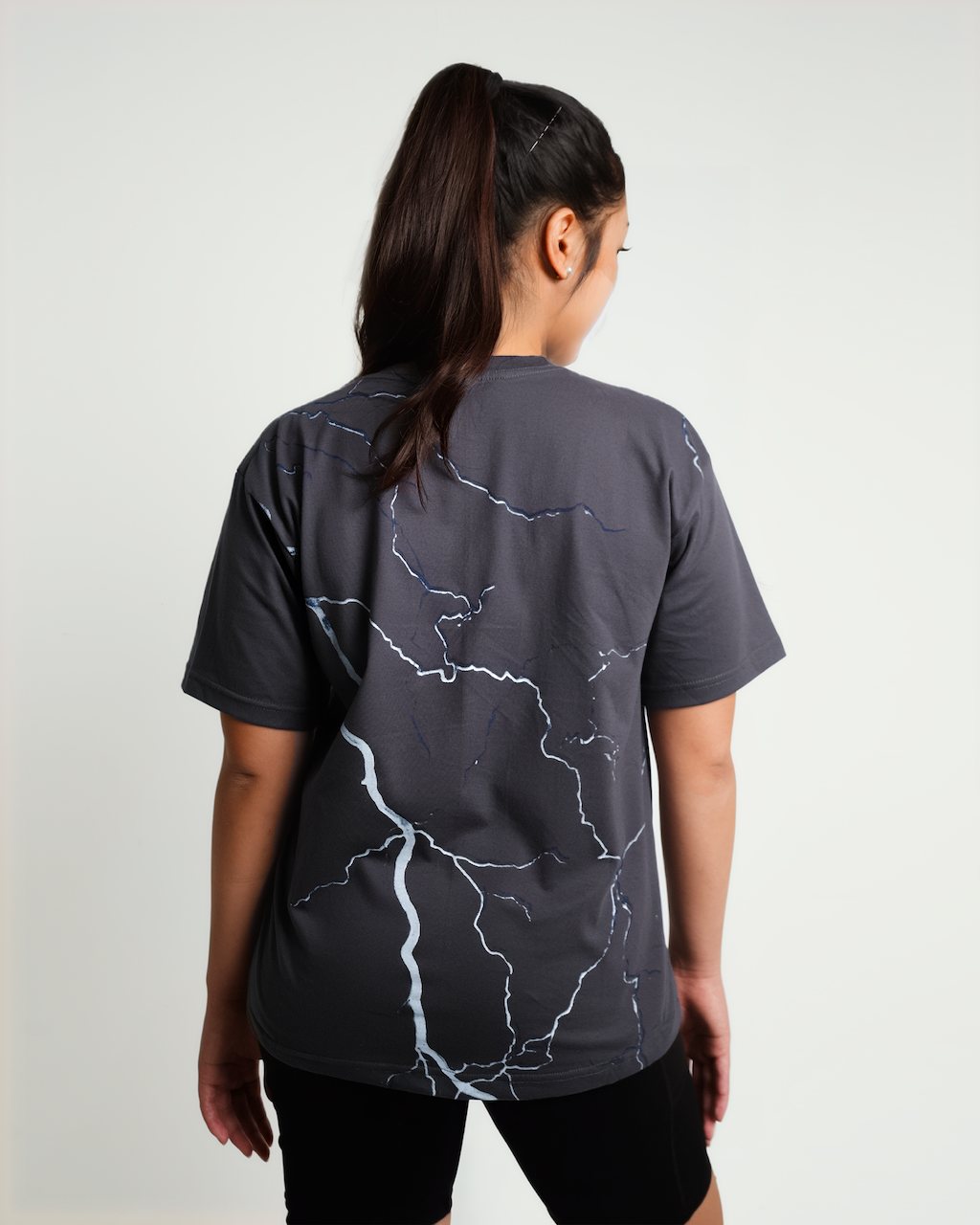 Lightning Storm tee, back, worn